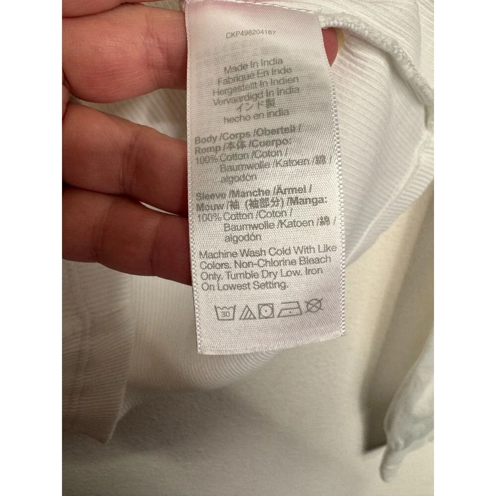 Madewell XXS Ribbed Puff Sleeve Top White 100% Cotton Slim Fit Round Neck NWT